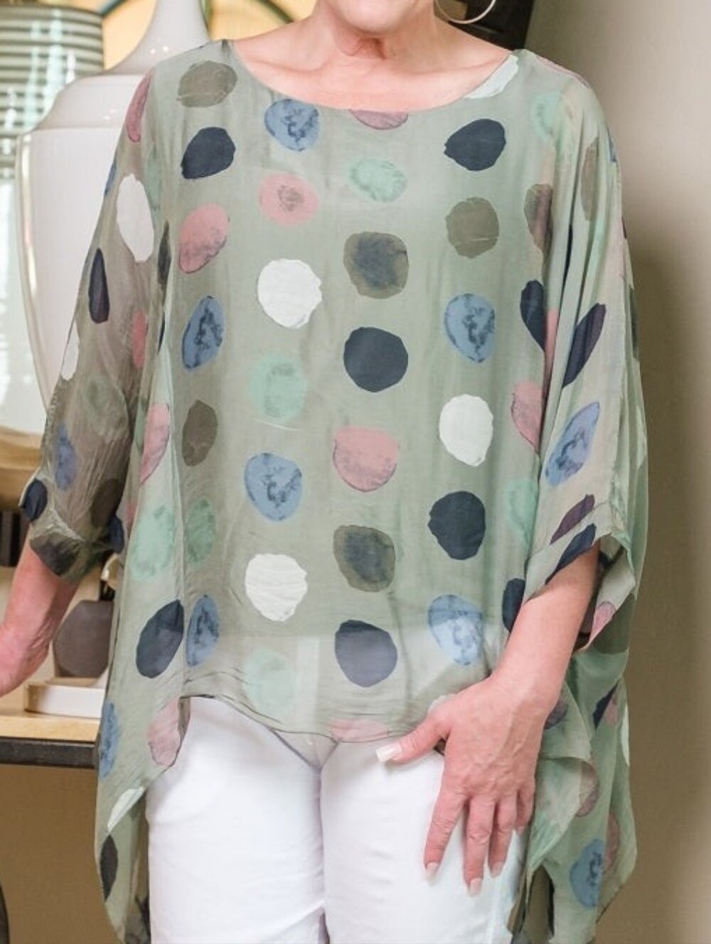 Tina Stephens Sofia Circle Silk Kaftan In Watercolor Print One Size Lagenlook